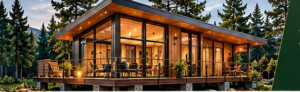 Cabaña TECA con terraza en el bosque